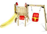 Plum Kleinkinder Turm mit Babyschaukel – Outdoor-Kletterturm für Kleinkinder aus Holz, Babyschaukel, Rutsche, natur