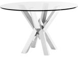 Casa Padrino Luxus Edelstahl Esstisch mit Glasplatte 125 x H. 77 cm - Esszimmermöbel