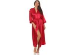 Camicia Da Notte Kimono Lungo Da Donna In Seta, Vestaglia, Rosso Vino S