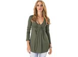 Camicia Lunga Con Ampio Scollo A V; Khaki S/M 36/38