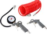 Deuba Set Di Accessori 3 Pezzi Compressore Aria Compressa Pistola Per Il Soffiaggio Manometro Tubo Spirale 5M Bloccacavo