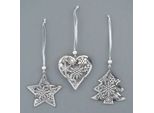 Set Di 3 Targhette Natalizie Decorative In Metallo - Cuore, Stella E Albero Di Natale Tagliati Al Laser 9 Cm