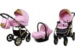 BabyLux® Gold Lux | 3in1 Kinderwagen Bambimo | Light Pink | Kombikinderwagen | Kinderwagenset | Bugg