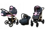 BabyLux® Largo | 3in1 Kinderwagen Bambimo | Grey Light Pink | Kombikinderwagen | Kinderwagenset | Bu