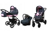 BabyLux® Largo | 3in1 Kinderwagen Bambimo | Grey Light Pink | Kombikinderwagen | Kinderwagenset | Bu