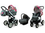 BabyLux® Sky Lark | 3in1 Kinderwagen Bambimo | Grey Flex Hiscus | Kombikinderwagen | Kinderwagenset