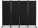 Costway Divisorio 225 X 173 Cm Su Rotelle, Schermo A 4 Elementi, Divisorio Pieghevole, Schermo Privacy (Nero)