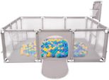 Selonis Playpen Grande Parco Giochi Con 400 Palline Playpen Per Bambini, Grigio:Turchese/Blu/Giallo/Trasparente