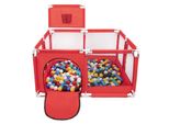Selonis Box Con Cesto E 900 Palline Box Per Bambini, Rosso:Nero/Bianco/Blu/Rosso/Giallo/Turchese