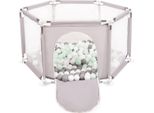 Selonis Box Esagonale Con 200 Palline Box Per Bambini, Grigio:Bianco/Grigio/Blu