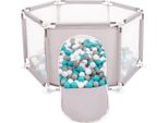 Selonis Box Esagonale Con 900 Palline Box Per Bambini, Grigio:Grigio/Bianco/Turchese