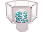 Selonis Box Esagonale Con 200 Palline Box Per Bambini, Grigio:Grigio/Bianco/Turchese