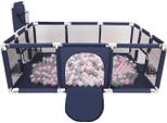 Selonis Playpen Grande Parco Giochi Con 200 Palline Playpen Per Bambini, Blu Scuro:Perla/Grigio/Trasparente/Rosa Polvere