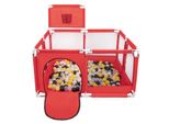 Selonis Box Con Cesto E 900 Palline Playpen Per Bambini, Rosso:Nero/Perla/Giallo/Trasparente