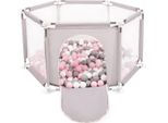 Selonis Box Esagonale Con 400 Palline Box Per Bambini, Grigio:Bianco/Grigio/Rosa Cipria