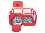 Selonis Box Con Cesto E 900 Palline Box Per Bambini, Rosso:Grigio/Bianco/Turchese