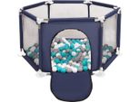 Selonis Box Esagonale Con 100 Palline Box Per Bambini, Blu: Grigio/Bianco/Turchese