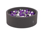 Kiddymoon 90X30Cm/200 Palline ∅ 7Cm Piscina Secca Rotonda Con Palline Certificata Eu, Grigio Scuro: Bianco/Grigio/Viola