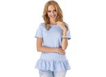 Camicia Lunga Top Classico Elegante Con Volant ; Blu Baby M/38