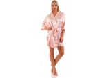Vestaglia Da Donna A Kimono Corto In Raso; Rosa Cipria Xxl