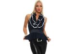 Camicetta Da Donna Top Con Volant Vintage Camicetta Con Volant ; Blu Scuro L