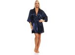 Vestaglia Da Donna A Kimono Corto In Raso; Blu Scuro Xl