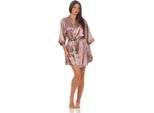 Vestaglia Da Donna A Kimono Corto In Raso; Cappuccino L