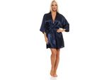 Vestaglia Da Donna A Kimono Corto In Raso; Blu Scuro S