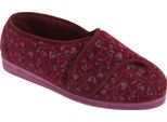 Pantofole Da Donna Comfylux Helen Con Chiusura A Velcro, Motivo Floreale, Vestibilità Extra Large DF507 (36 Eu) (Rosso Vino)