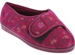 Pantofole Da Donna Comfylux Davina Con Chiusura A Velcro E Motivo Floreale, Vestibilità Extra-Larga DF517 (37 Eu) (Rosso Vino)