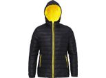 2786 Giacca Trapuntata Da Donna Con Cappuccio, Idrorepellente E Antivento RW3425 (S) (Nero/Giallo Neon)