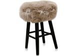 Sgabello Casa Padrino Cappucino / Nero Ø 40 X H. 57 Cm - Sgabello Con Pelle Di Pecora