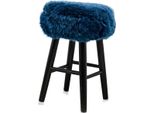 Casa Padrino Sgabello Blu/Nero Ø 40 X H. 57 Cm - Sgabello Con Pelle Di Pecora