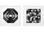 Casa Padrino Designer Deco Pictures Set Arte Astratta Nero / Grigio / Bianco 75 X H. 75 Cm - Stampe D'arte Con Cornice In Legno