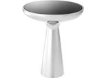 Tavolino Casa Padrino Argento / Nero Ø 50 X H. 60 Cm - Tavolino Rotondo In Acciaio Inox Con Piano In Vetro
