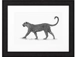Casa Padrino Quadro Leopardato Nero/Bianco 93 X H. 73 Cm - Stampa D'arte Con Cornice In Legno