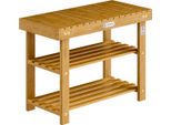 Casaria® Scarpiera Con Seduta In Legno Capacità 160 Kg Certificata Fsc® Acacia 3 Livelli Panca Bagno Corridoio Marrone