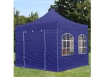 Toolport 3X3M Gazebo Pieghevole Con Laterali (Finestre), Premium Acciaio, Blu Scuro