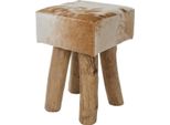 Casa Padrino Sgabello In Pelliccia Stile Country Marrone / Bianco / Colori Naturali 30 X 30 X H. 45 Cm - Sgabello Con Gambe In Legno Massiccio