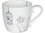 KöNitz Cats And Birds Becher, Kaffeebecher, Kaffeetasse, Kaffee Tasse, Teetasse, Porzellan, Weiß / Schwarz, 425 Ml, 11 2 057 2298