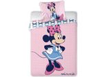 Lenzuola Disney Per Neonati Minnie Mouse In Abito Blu Con Fiocchi Su Piumone Rosa 100X135 + Cuscino 40X60 Cm, 100 % Cotone, Chiusura A Zip