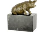 Casa Padrino Figura In Bronzo Seduta Di Maiale Bronzo / Nero 8 X 14 X H. 15,6 Cm - Figura Decorativa Con Base In Marmo