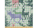 Abakuhaus Tessuto In Raso Con Cervi Venduto Al Metro, Pini Con Animali, Corna, Stagione Invernale, Dicembre, Natale, Illustrazione A Tema, 3 M (148 X 300 Cm), Multicolore