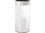 Casa Padrino Candeliere In Argento Ø 20,5 X H. 41,5 Cm - Candeliere Rotondo In Vetro Con Anello In Alluminio - Qualità Lussuosa