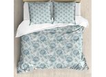 Abakuhaus Copripiumino Con Fiori, Motivi Floreali Romantici Vintage, Antiacaro E Anallergico, Con Federe, 200 Cm X 200 Cm - 80 X 80 Cm, Baby Blue Grey