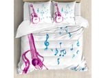 Abakuhaus Copripiumino Chitarra, Acquerello Musica, Antiacaro, Adatto A Chi Soffre Di Allergie, Con Federe, 200 Cm X 200 Cm - 80 X 80 Cm, Magenta, Blu, Bianco