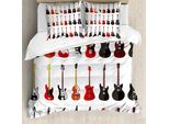 Abakuhaus Copripiumino Chitarra, Strumenti Acustici, Antiacaro, Adatto A Chi Soffre Di Allergie, Con Federe, 155 Cm X 220 Cm - 80 X 80 Cm, Vermiglio, Nero, Bianco