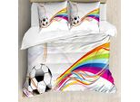 Abakuhaus Copripiumino Da Calcio, Linea Con Motivo Arcobaleno, Antiacaro, Adatto A Chi Soffre Di Allergie, Con Federe, 200 Cm X 200 Cm - 80 X 80 Cm, Multicolore