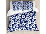 Abakuhaus Copripiumino Hawaii, Fiore Di Ibisco, Antiacaro, Adatto A Chi Soffre Di Allergie, Con Federe, 200 Cm X 200 Cm - 80 X 80 Cm, Blu Navy-Bianco
