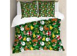 Abakuhaus Set Copripiumino Natalizio Per Letti Matrimoniali, Vivaci Icone Gioiose, Antiacaro, Adatto A Chi Soffre Di Allergie, Con Federe, Multicolore